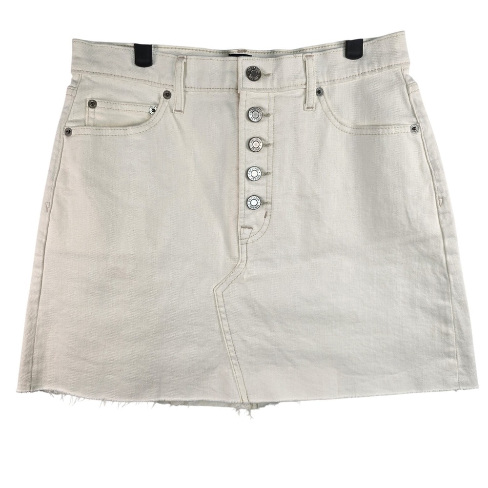 GAP Denim Mini Skirt Size 28 Ivory Raw Hem Button Fly Preppy Summer Beach